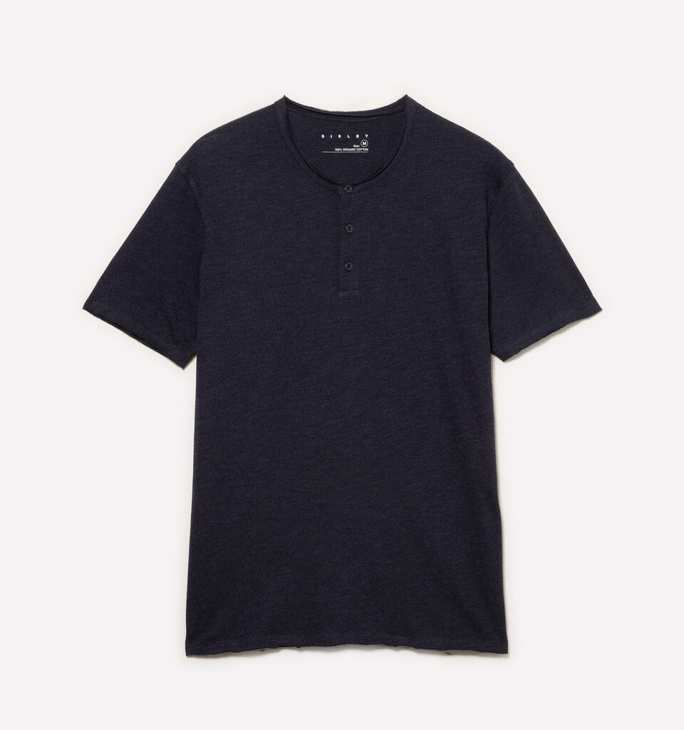 Dark blue Henley t-shirt - men's short sleeve t-shirts - Dark Blue | Sisley image number 5